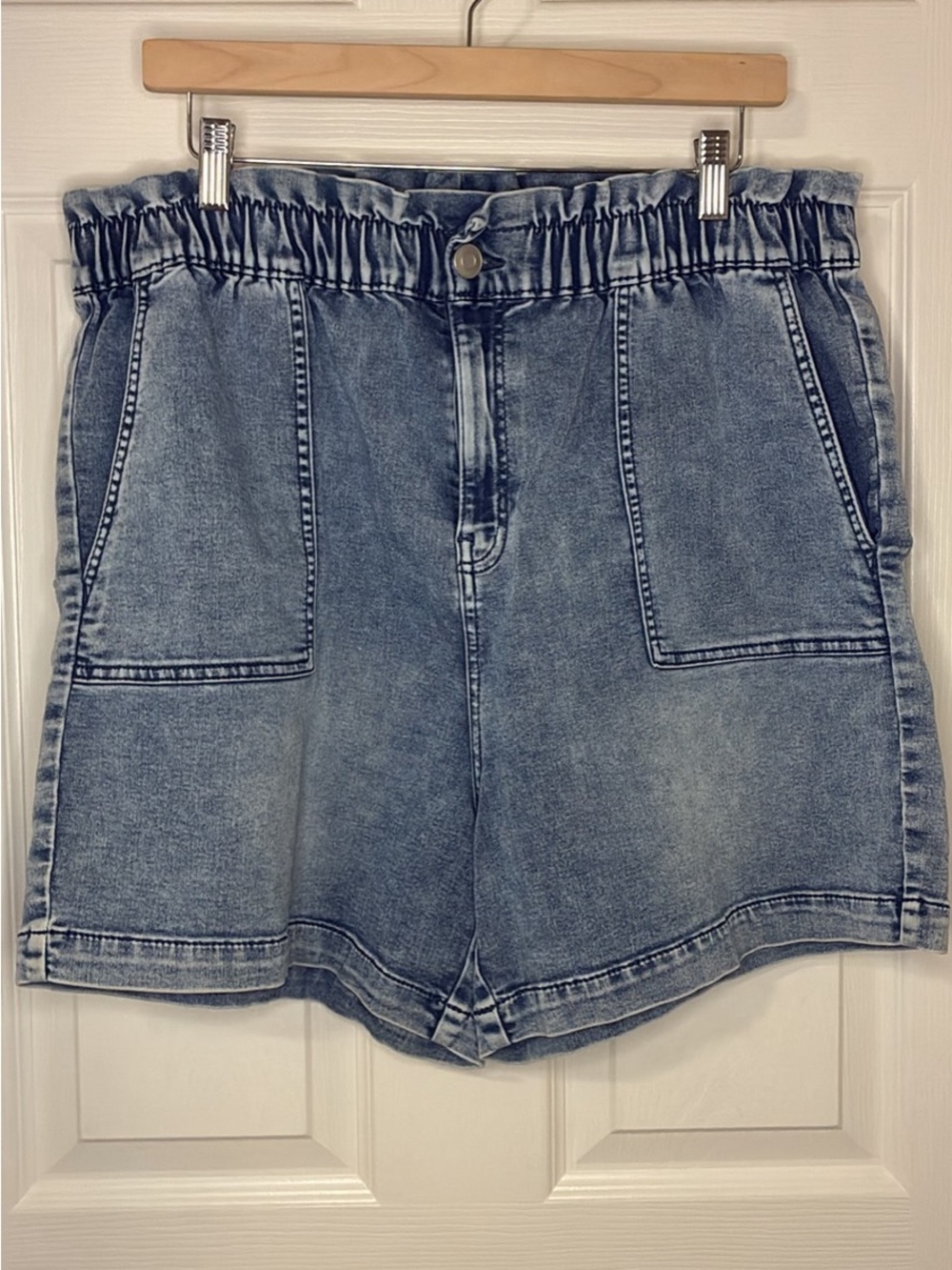 d. jeans Light Blue Washed Paperbag Waist Denim Shorts